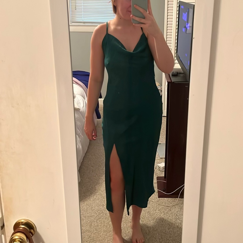 paper heart green silk midi dress